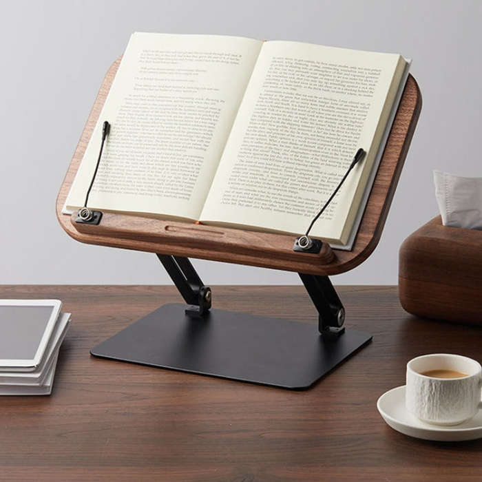 Walnut Book Reading Stand Height Adjustable Desktop Holder for Laptop,Recipe,Textbook, Reading Stand