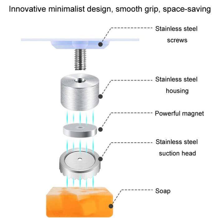 Stainless Steel Magnetic Soap Holder Bathroom Wall Mounted Drainage Nail Free Soap Rack, Cone, Cy...