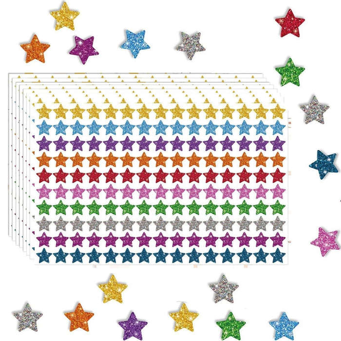 1500pcs / Pack Colorful Glitter Five-pointed Star Stickers Stationery Stickers, 125 x 195mm