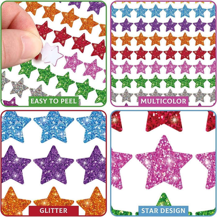 1500pcs / Pack Colorful Glitter Five-pointed Star Stickers Stationery Stickers, 125 x 195mm