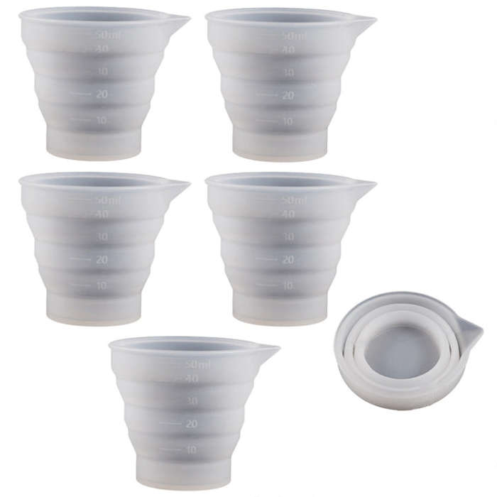 Folding DIY Epoxy Measuring Cup Silicone Mold Candle Plaster Glue Mixing Cup, 5pcs 50ml, 5pcs 100...