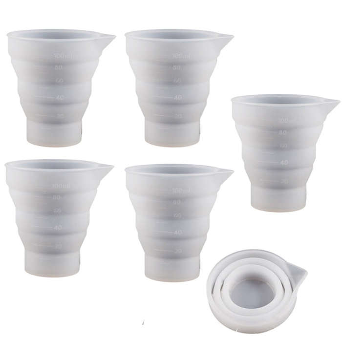 Folding DIY Epoxy Measuring Cup Silicone Mold Candle Plaster Glue Mixing Cup, 5pcs 50ml, 5pcs 100...