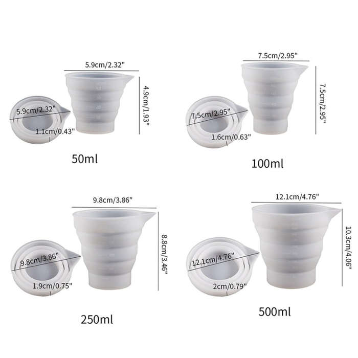 Folding DIY Epoxy Measuring Cup Silicone Mold Candle Plaster Glue Mixing Cup, 5pcs 50ml, 5pcs 100...