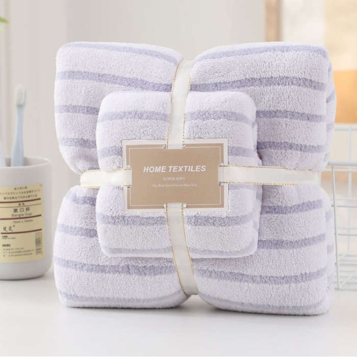 2pcs /Set Thickened Coral Velvet Bath Towel Beach Towel Soft Absorbent No Linting, 70x140cm+35x75cm