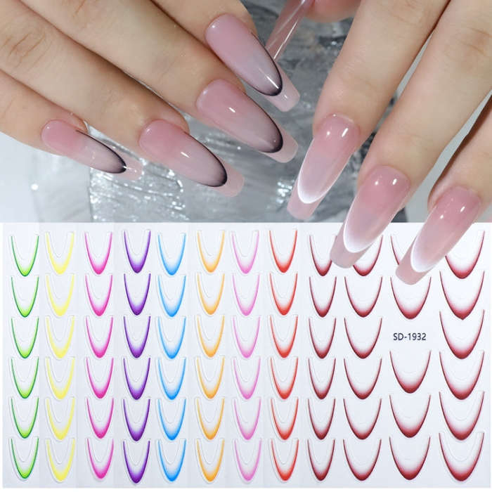 Line Nail Art Stickers Self-Adhesive Gradient Color French Manicure Stickers DIY Nail Tips Decals...