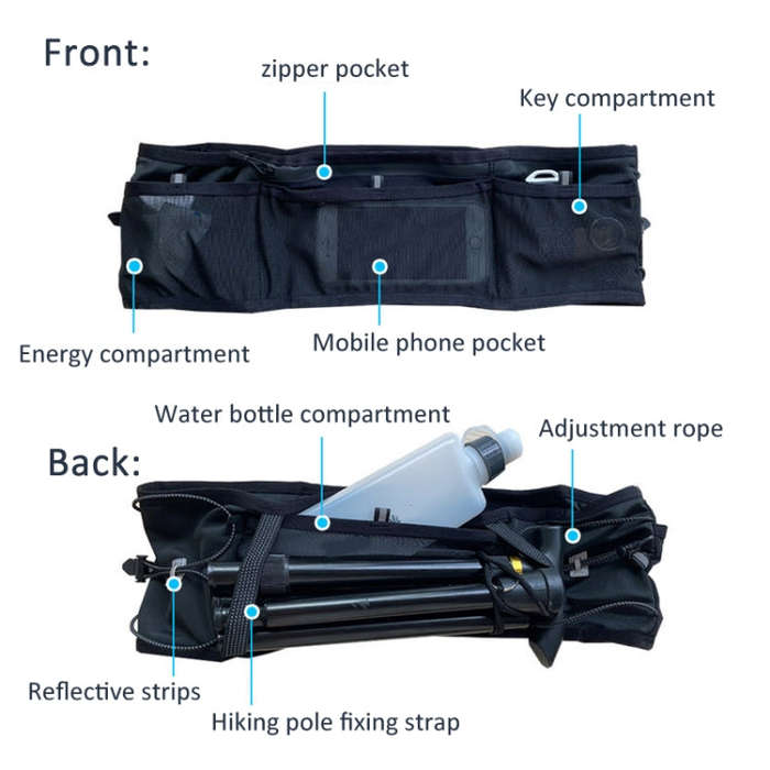 Running Sports Waist Bag Ultra-thin Breathable Belt With Trekking Pole Fixing Strap, XS/S/M, L/XL...