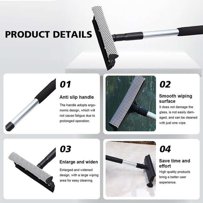 2-In-1 Household Double-Sided Glass Wiper Car Washing Cleaning Tool, Telescopic White, Telescopic...