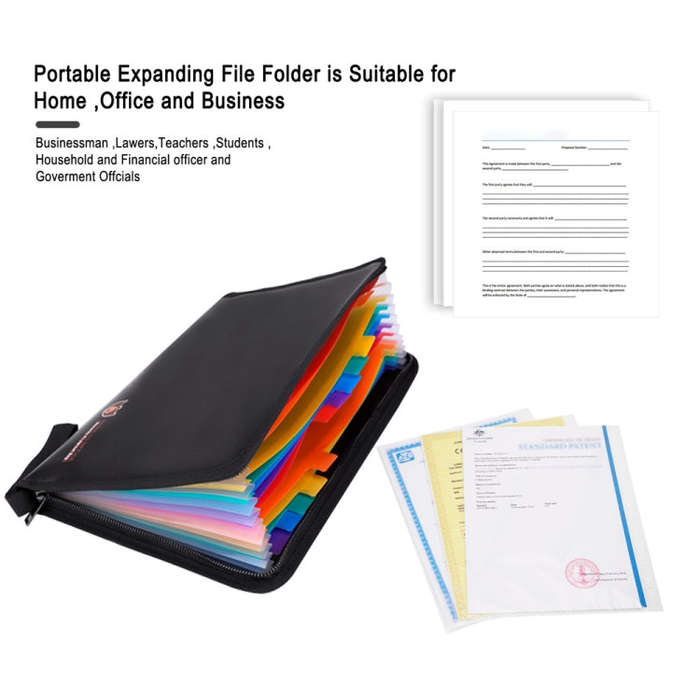 Fireproof Waterproof Accordion File Bag Document Organizer with 13 Pockets A4 Size, Color