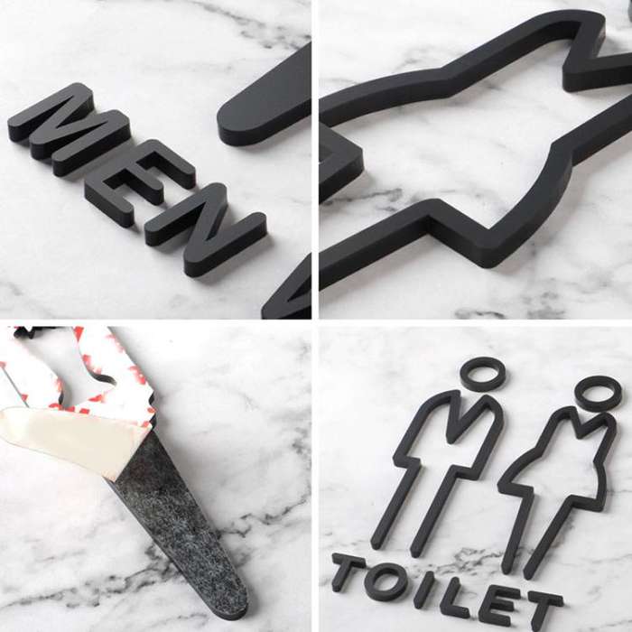 Acrylic Bathroom Sign 3D Hotel Public Place Bathroom Sticker, 20x12cm, 25x15cm, 32x20cm