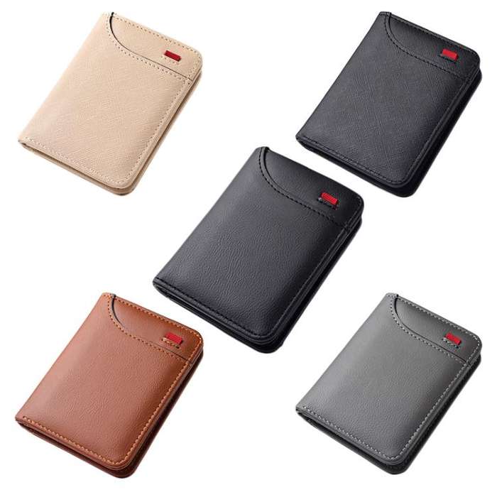 Men Leather Wallet Multi-position Card Holder Vertical ID Card Bag Mini Purse