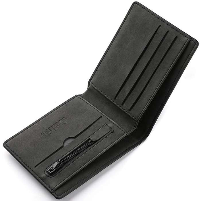 DEABOLAR Men Short Wallet Zipper Simple Soft Leather Purse Card Bag Student Retro Leather Wallet
