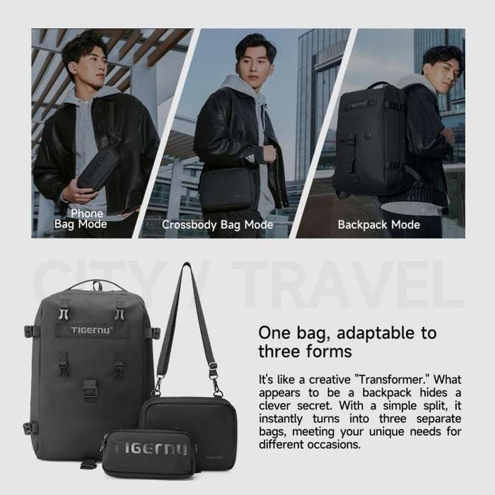 Tigernu T-B9836 3-in-1 Detachable Men Backpack Convertible Travel Laptop Bag for Sports & Commuting
