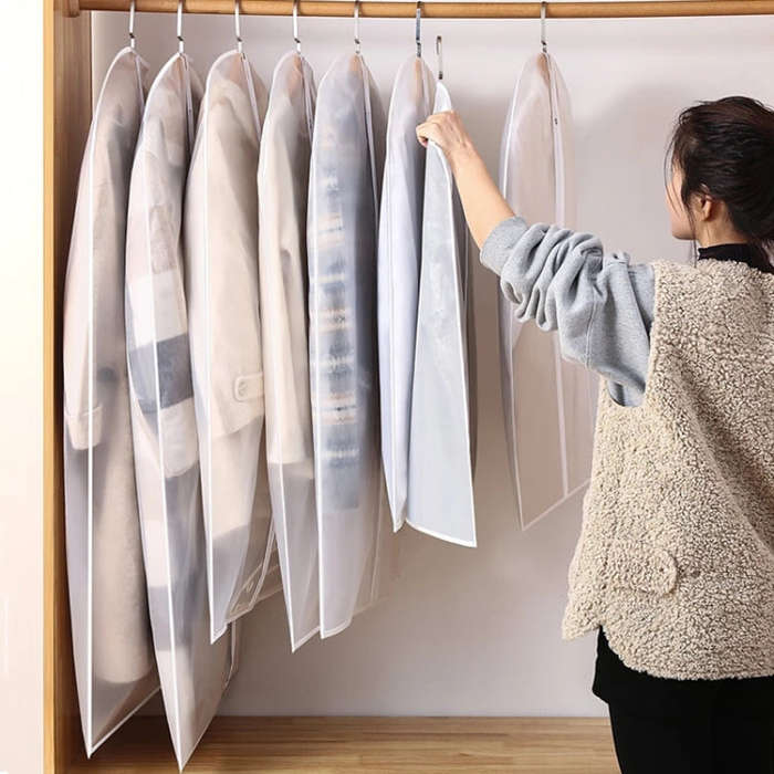 2 PCS Transparent Wardrobe Storage Bags Cloth Hanging Garment Suit Coat Dust Cover with Zipper