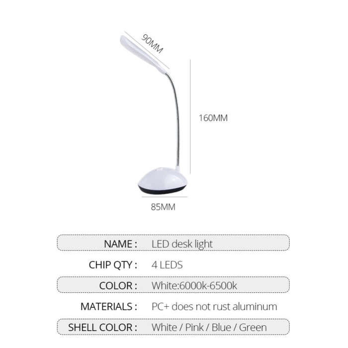 2 PCS Flexible Adjustable Portable Bedroom Reading Desk Lamp LED Night Light for Children, White,...