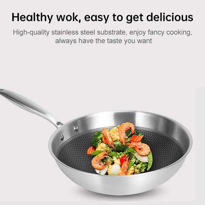 Household Honeycomb Stainless Steel Non-stick Frying Pan, 32cm Pot (without Lid), Lid