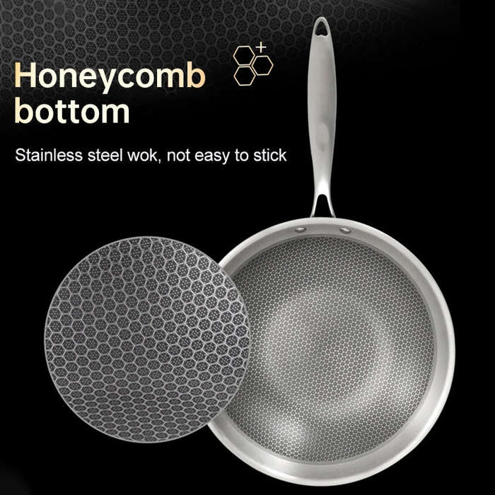 Household Honeycomb Stainless Steel Non-stick Frying Pan, 32cm Pot (without Lid), Lid