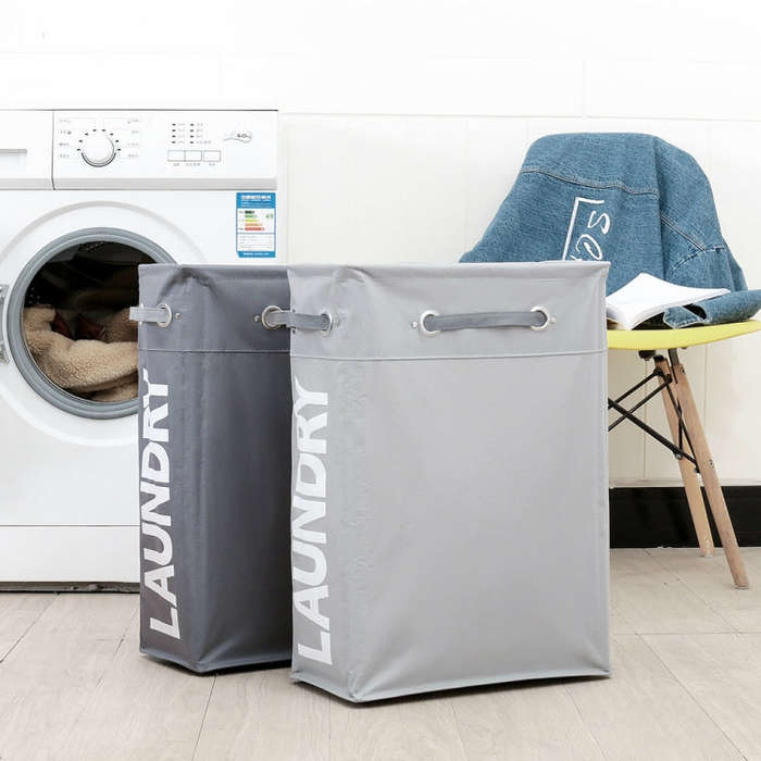 Drawstring Style Laundry Hamper PU Bottom Oxford Cloth Dirty Clothes Storage Bag Small Foldable L...