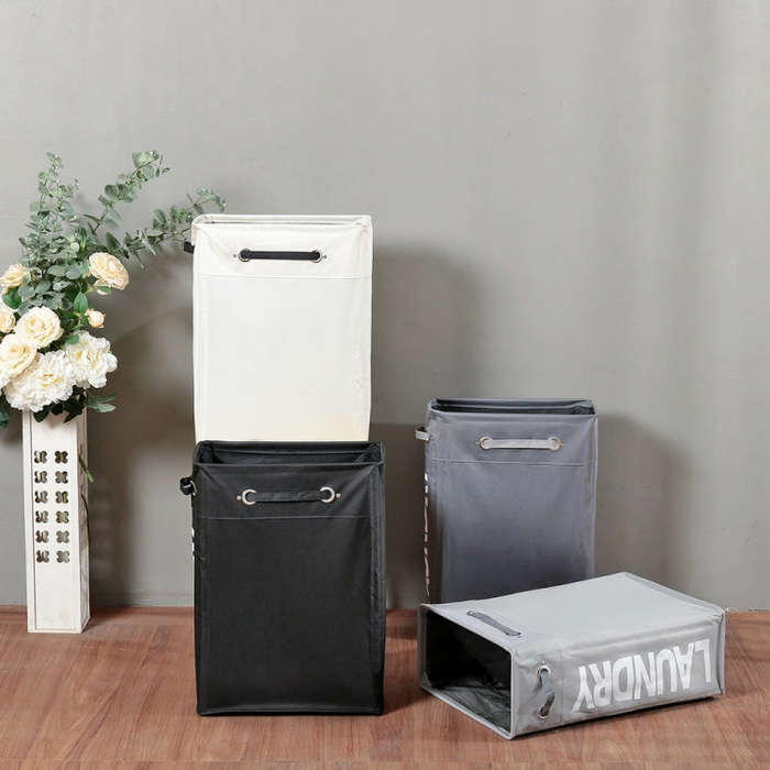 Drawstring Style Laundry Hamper PU Bottom Oxford Cloth Dirty Clothes Storage Bag Small Foldable L...