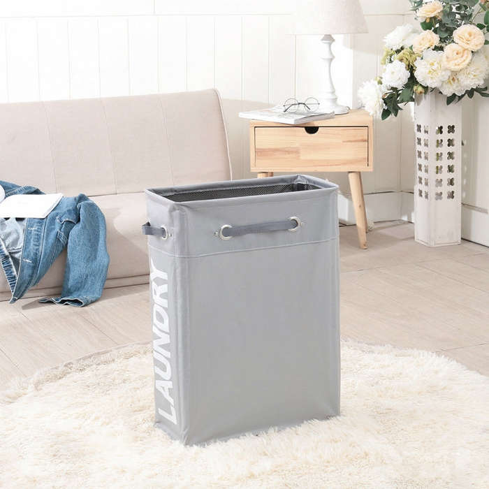 Drawstring Style Laundry Hamper PU Bottom Oxford Cloth Dirty Clothes Storage Bag Small Foldable L...