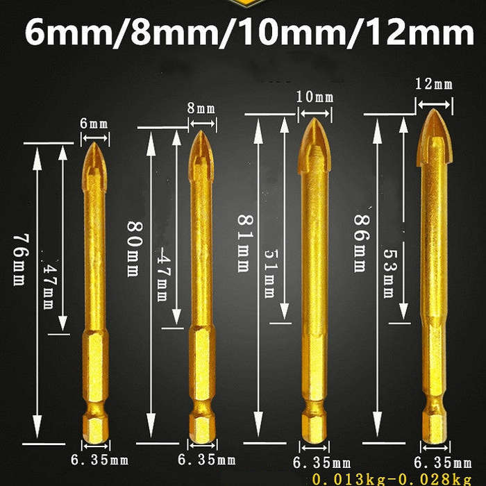Multi-purpose Alloy Cross Hex Shank Drill Ceramic Glass Hole Opener, 6MM, 8MM, 10MM, 12MM