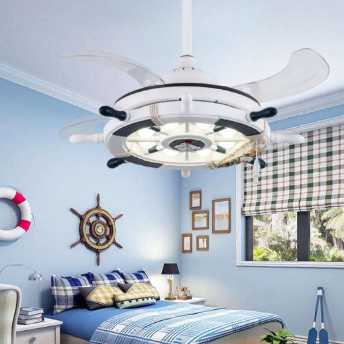 Creative Rudder Fan Light Children Bedroom Invisible Small Ceiling Fan with 3 Gear Dimming