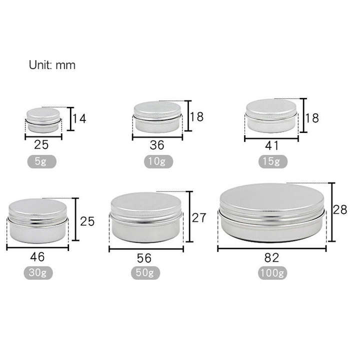 5 PCS Thread Refillable Aluminum Packaging Box Cosmetic Small Storage Case, 5g, 10g, 15g, 30g, 50...