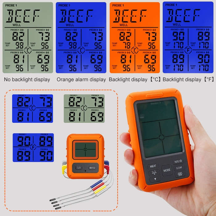 TS-TP40-B Kitchen Food Wireless Four Probe Thermometer, Probe is Non-waterproof, Non-waterproof