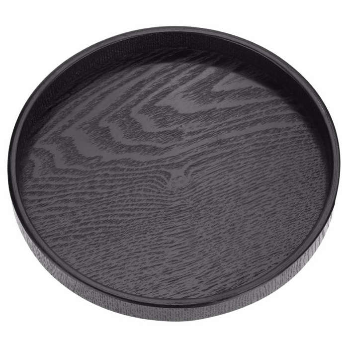 Creative Round Solid Wood Tea Tray Hotel Wooden Tay Storage Tray, Diameter: 27 cm, Black, Diamete...