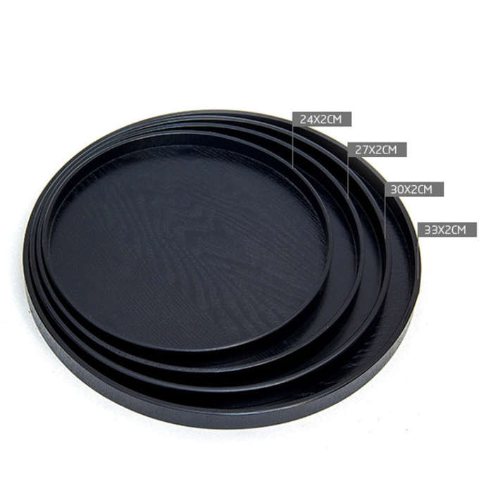 Creative Round Solid Wood Tea Tray Hotel Wooden Tay Storage Tray, Diameter: 27 cm, Black, Diamete...