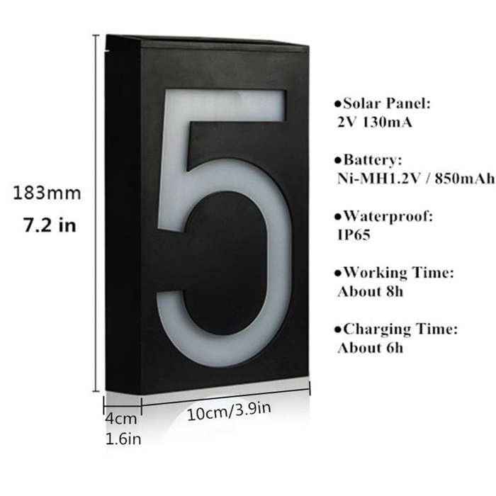 0.36W Solar Powered Wall Mount 6 LEDs Lighting Doorplate Lamp House Number Porch Lights with Sola...