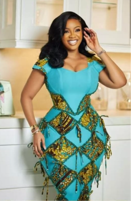 African Print Bodycon Dress - Turquoise & Gold