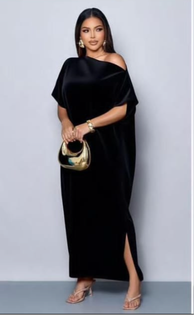Off-Shoulder Silk Maxi Dress with Side Slit - Elegant Evening Wear