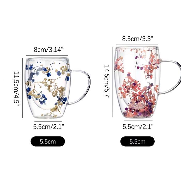 Double Walled Glass Cup with Dried Flower Decoration