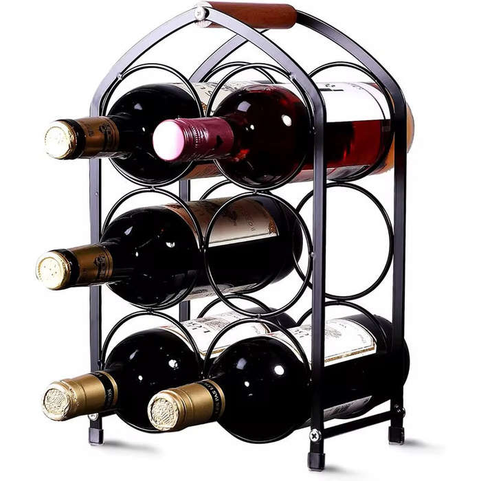 6- Bottle Wine Rack with Wooden Handle