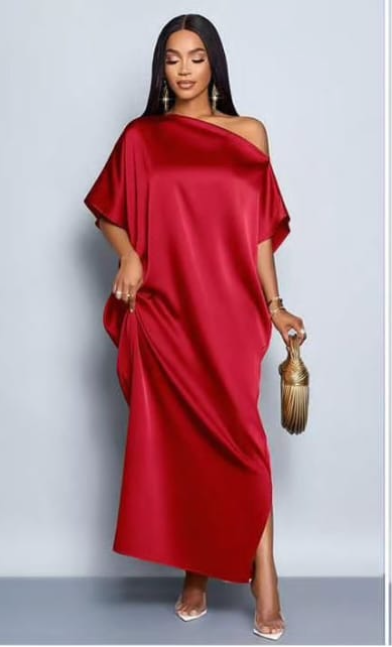Off-Shoulder Silk Maxi Dress with Side Slit - Elegant Evening Wear