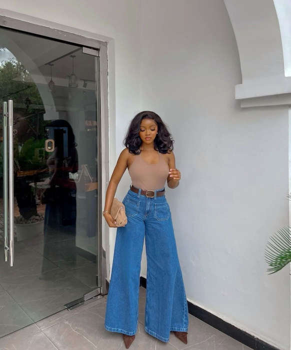 High-Waisted Wide Leg Denim Pants