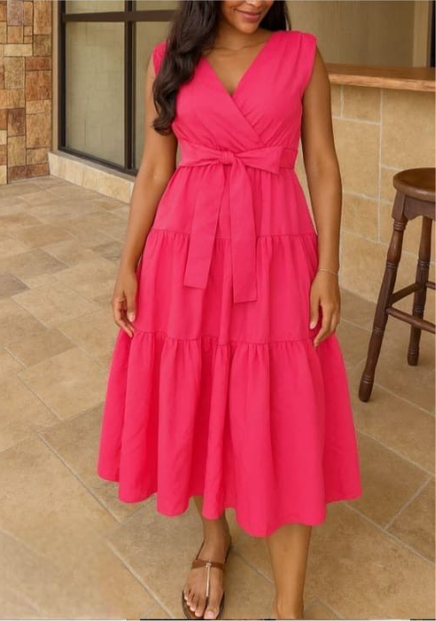 Tiered Wrap Midi Dress