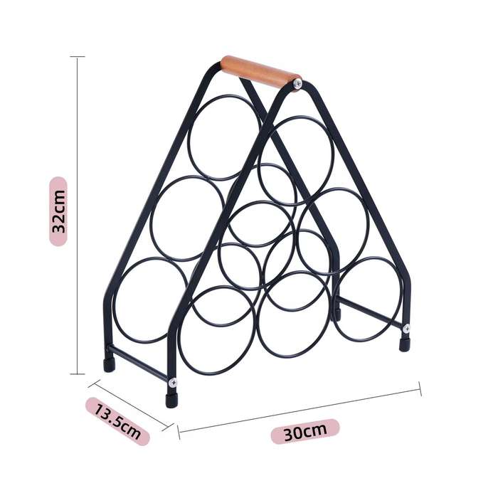 6- Bottle Wine Rack with Wooden Handle