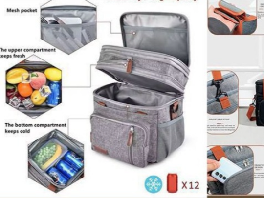 Double Layer Insulated Cooler Bag - Large Capacity with Handles & Shoulder Strap