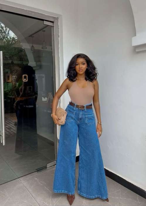 High-Waisted Wide Leg Denim Pants