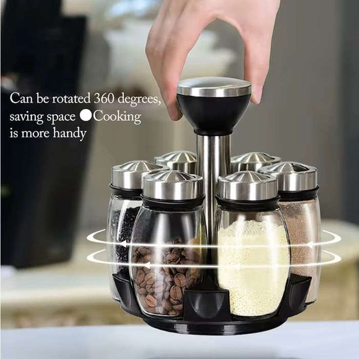 Rotating Spice Rack Set with 6 Glass Jars
