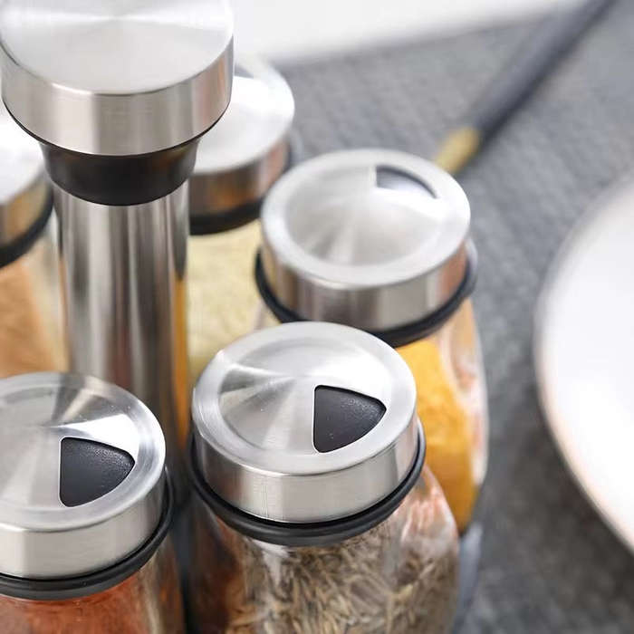 Rotating Spice Rack Set with 6 Glass Jars