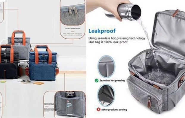 Double Layer Insulated Cooler Bag - Large Capacity with Handles & Shoulder Strap