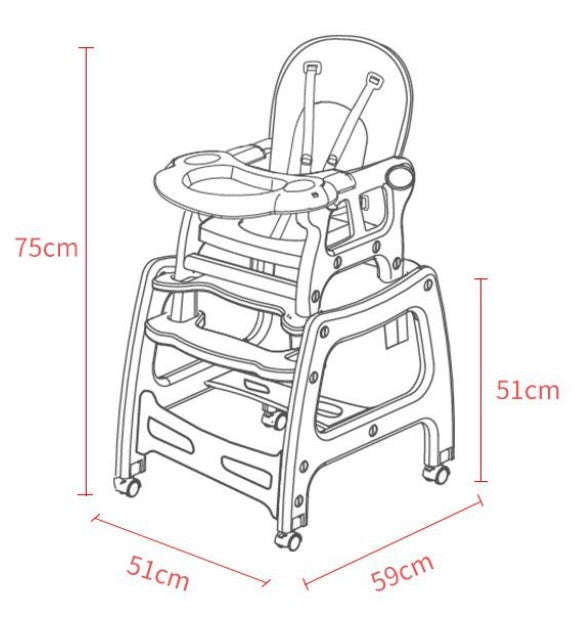 3-in-1 Baby High Chair with Lockable Universal Wheels-Gray