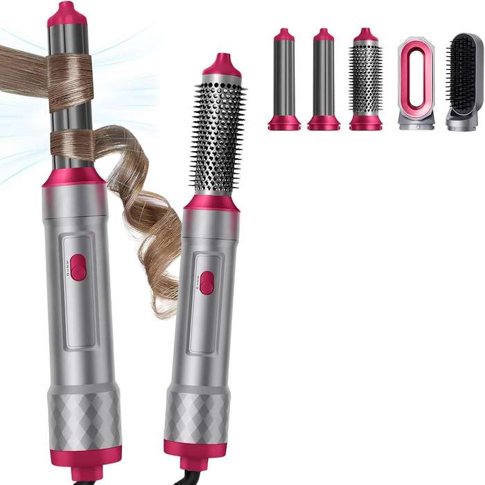 5 in 1 Hot Air Styler Set - Airflow Curler Wand Round Brush Hair Straightener for Volumizing, Dry...
