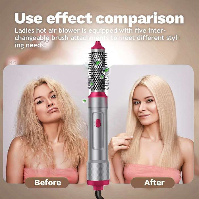 5 in 1 Hot Air Styler Set - Airflow Curler Wand Round Brush Hair Straightener for Volumizing, Dry...
