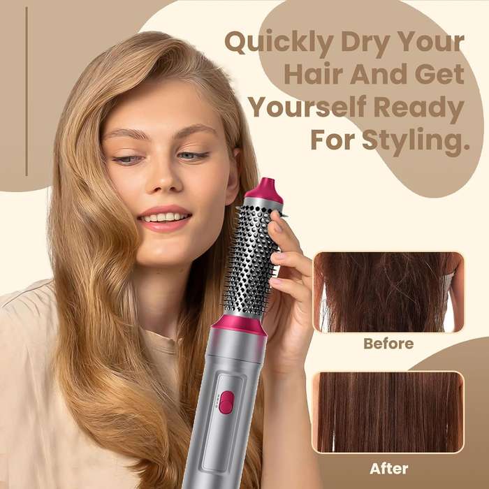5 in 1 Hot Air Styler Set - Airflow Curler Wand Round Brush Hair Straightener for Volumizing, Dry...