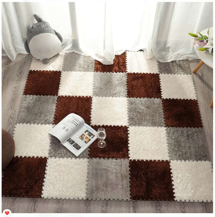 ZS - 10 Pieces Fluffy Puzzle Foam Floor Mat Beige