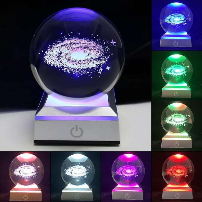 ZS - 8cm 3D Crystal Ball with Colour Changing Light Up Base Galaxy