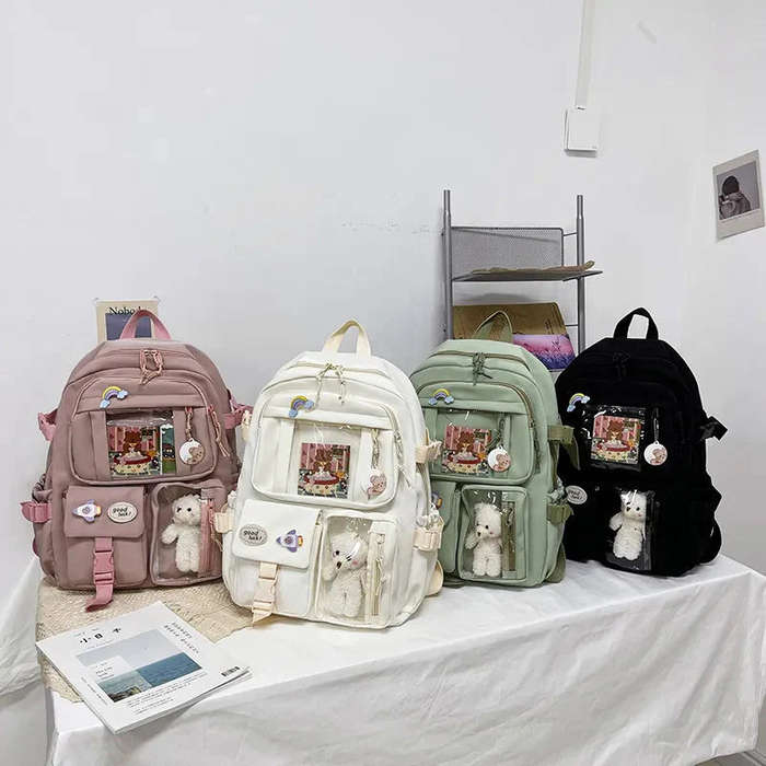 ZS - Trendy Cute - Kawaii Fashion School Bag with Customizable Design & Dolls Pink